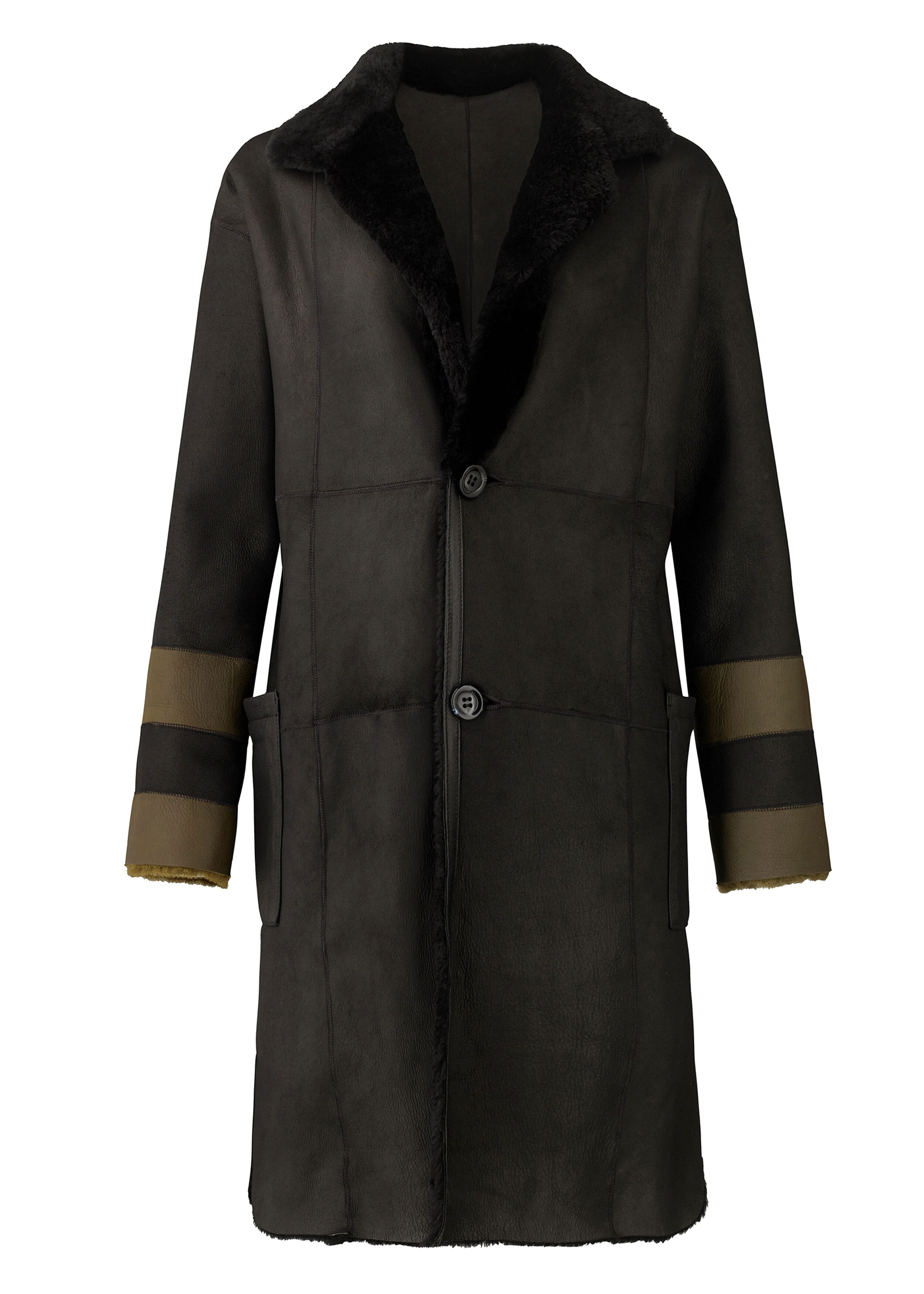Reversible Shearling Coat Black/Military Brown