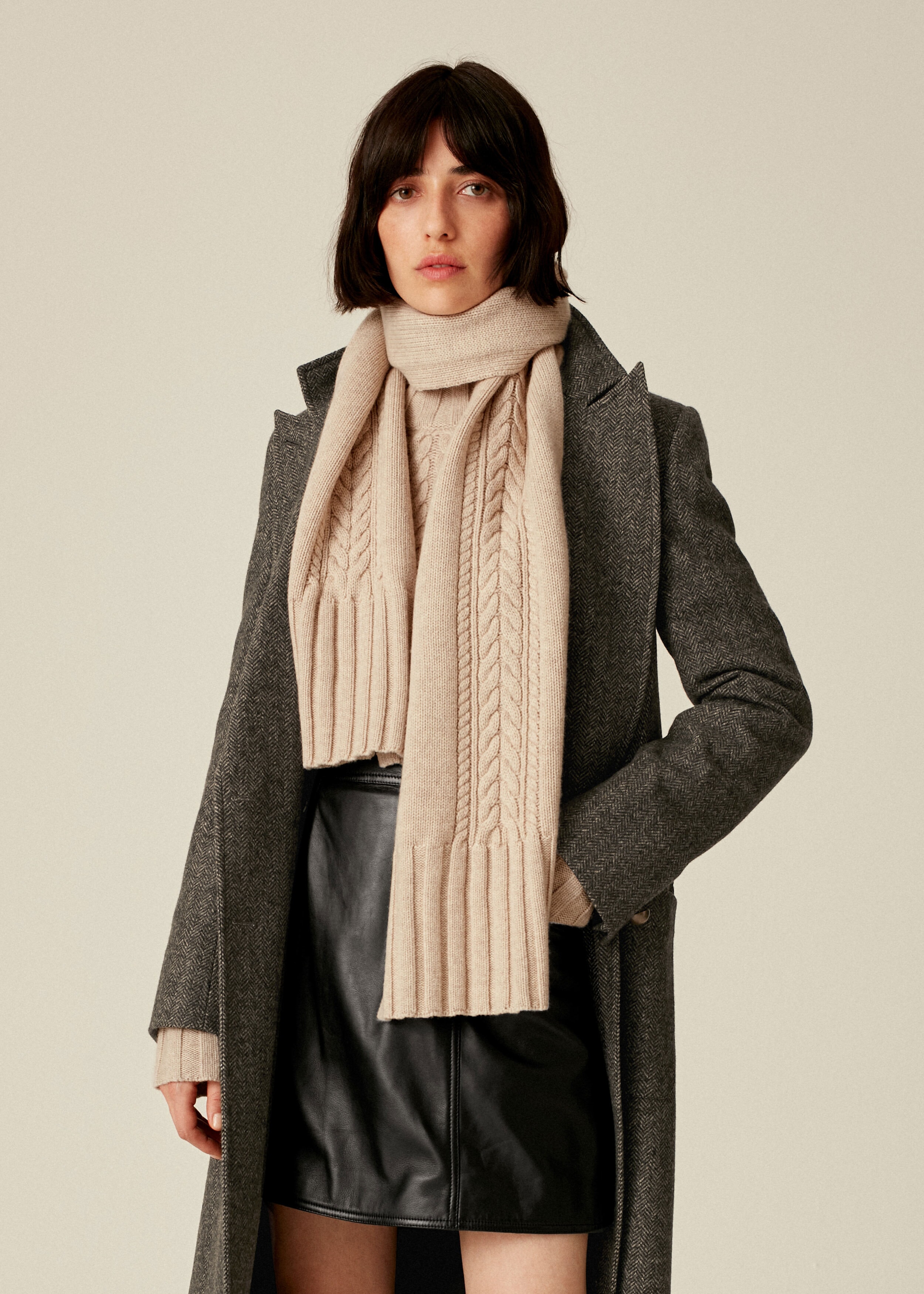 Merino Cashmere Cable Scarf Oatmeal Marl