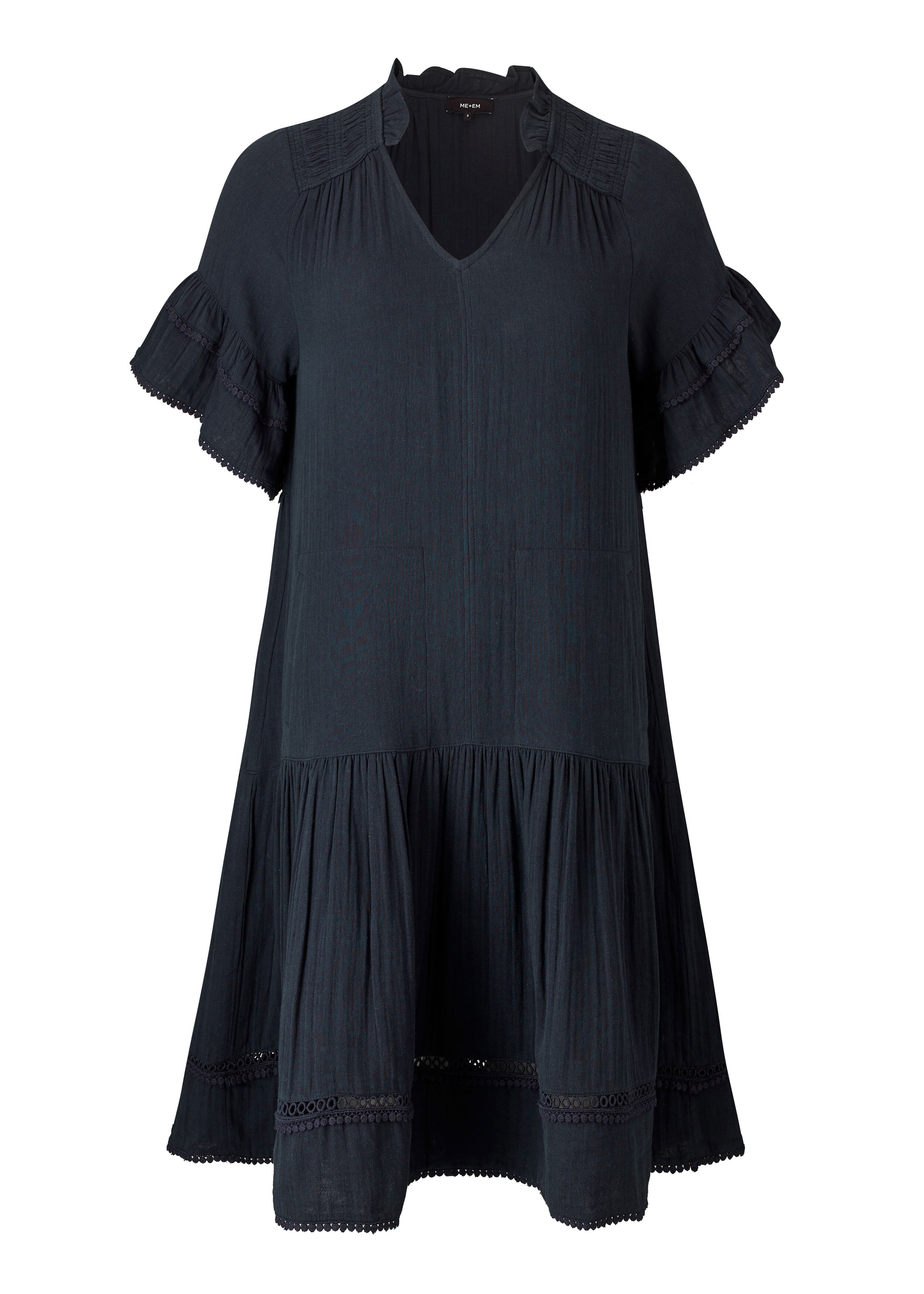 Cheesecloth Shirring Detail Swing Dress Navy