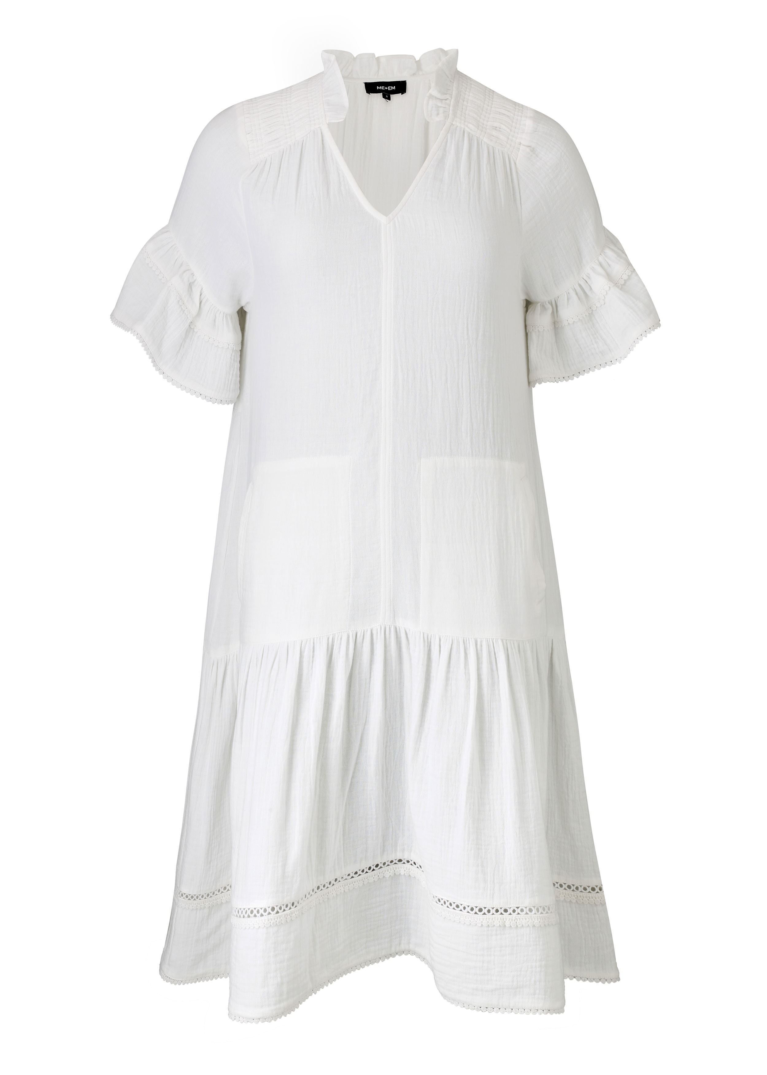 Cheesecloth Shirring Detail Swing Dress White