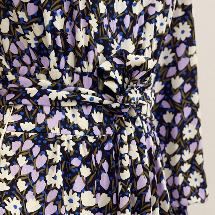 Spring Garden Print Maxi Dress + Belt Black/Lilac/Cream/Khaki