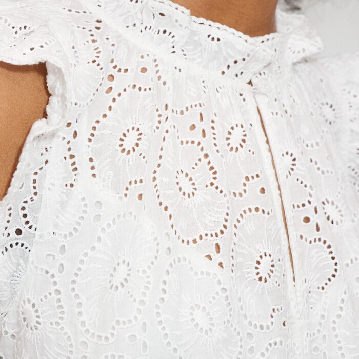 Broderie Halterneck Midi Dress + Slip Soft White