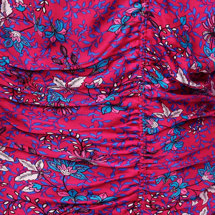 Wild Meadow Print Ruched Midi Dress Bright Rose/Black/Aqua