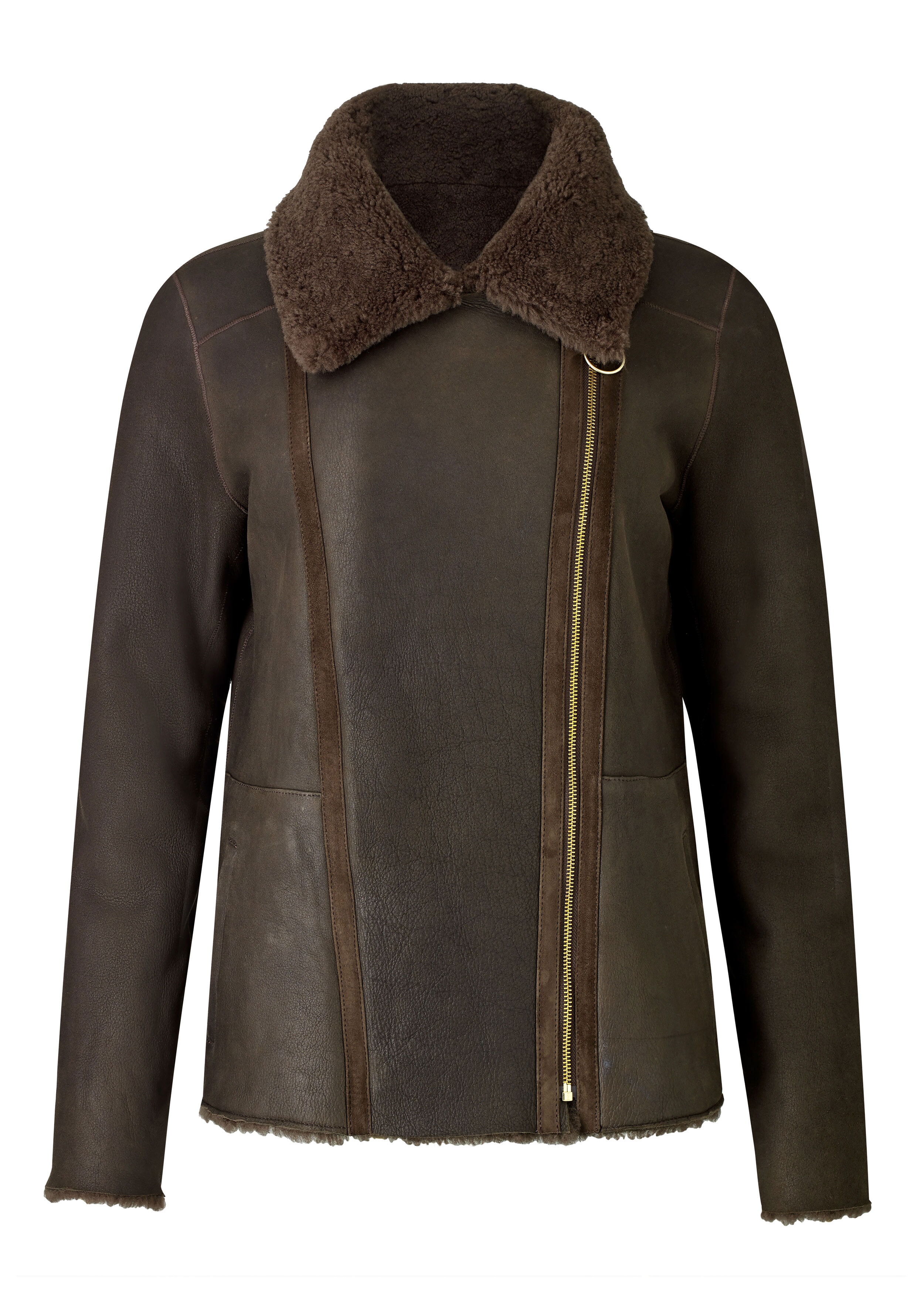 Relaxed Reversible Shearling Biker Jacket Dark Khaki