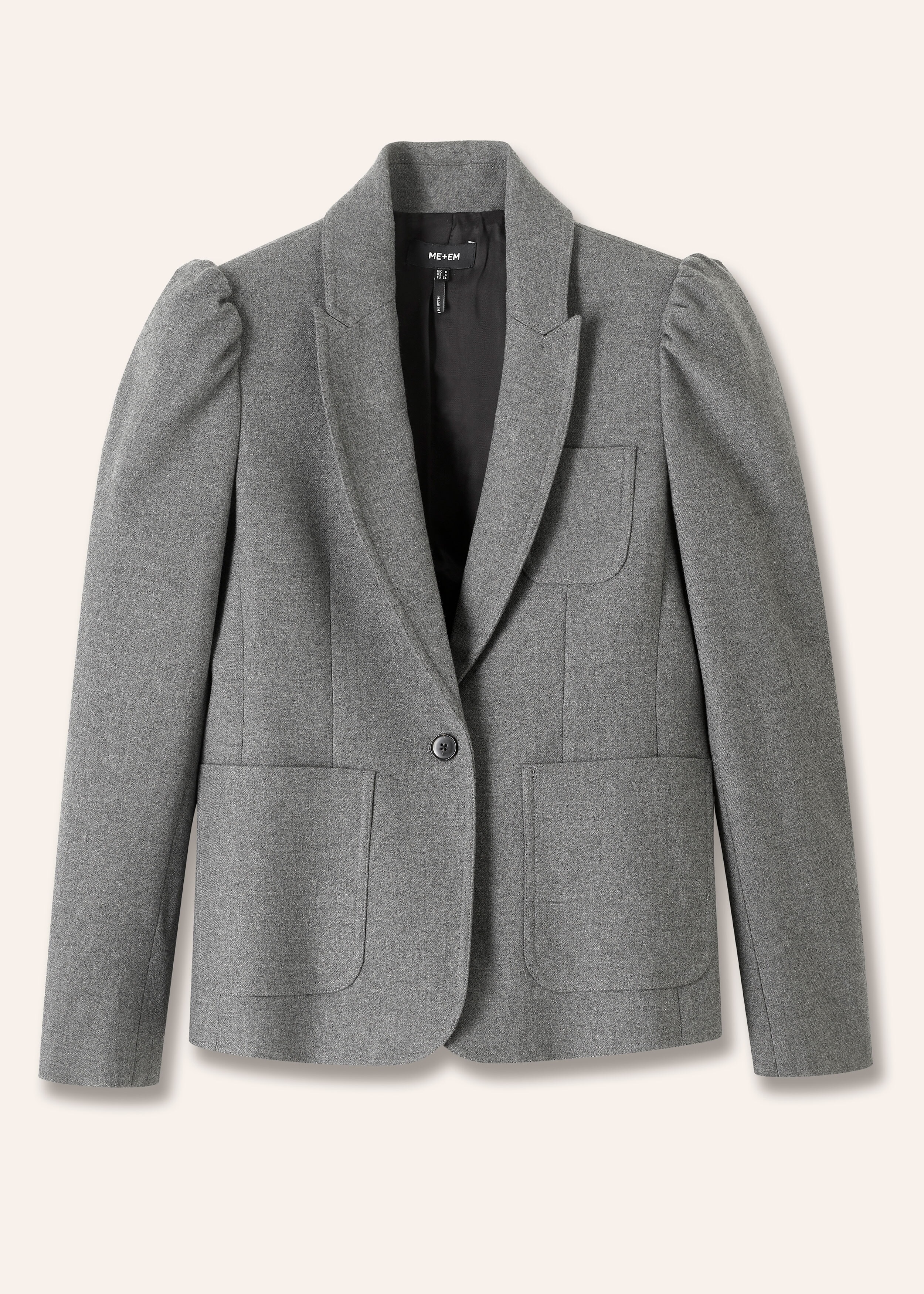 Flannel Fitted Short Blazer Grey Melange