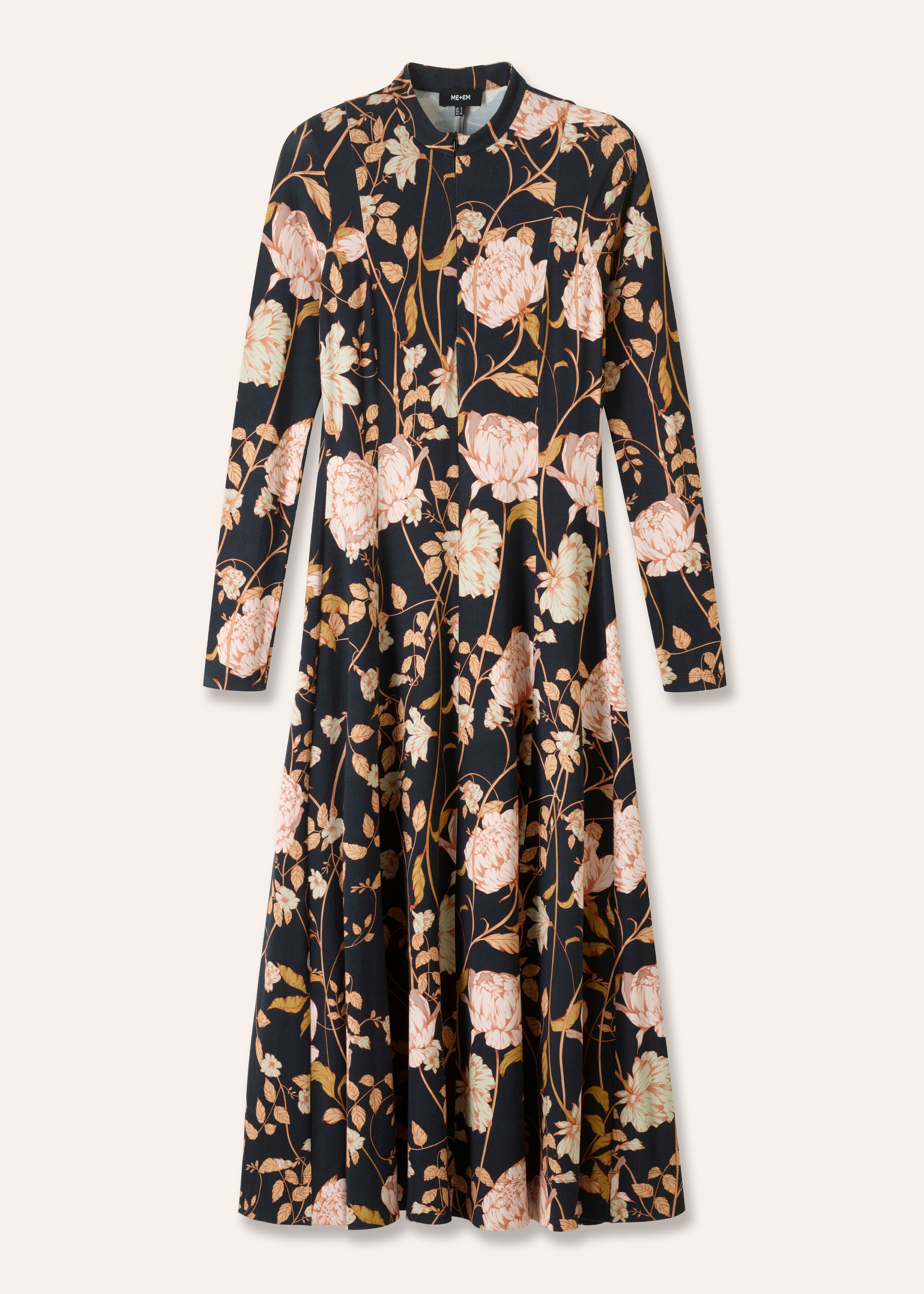 Romantic Floral Print Fit and Flare Maxi Dress Black/Pink/Yellow