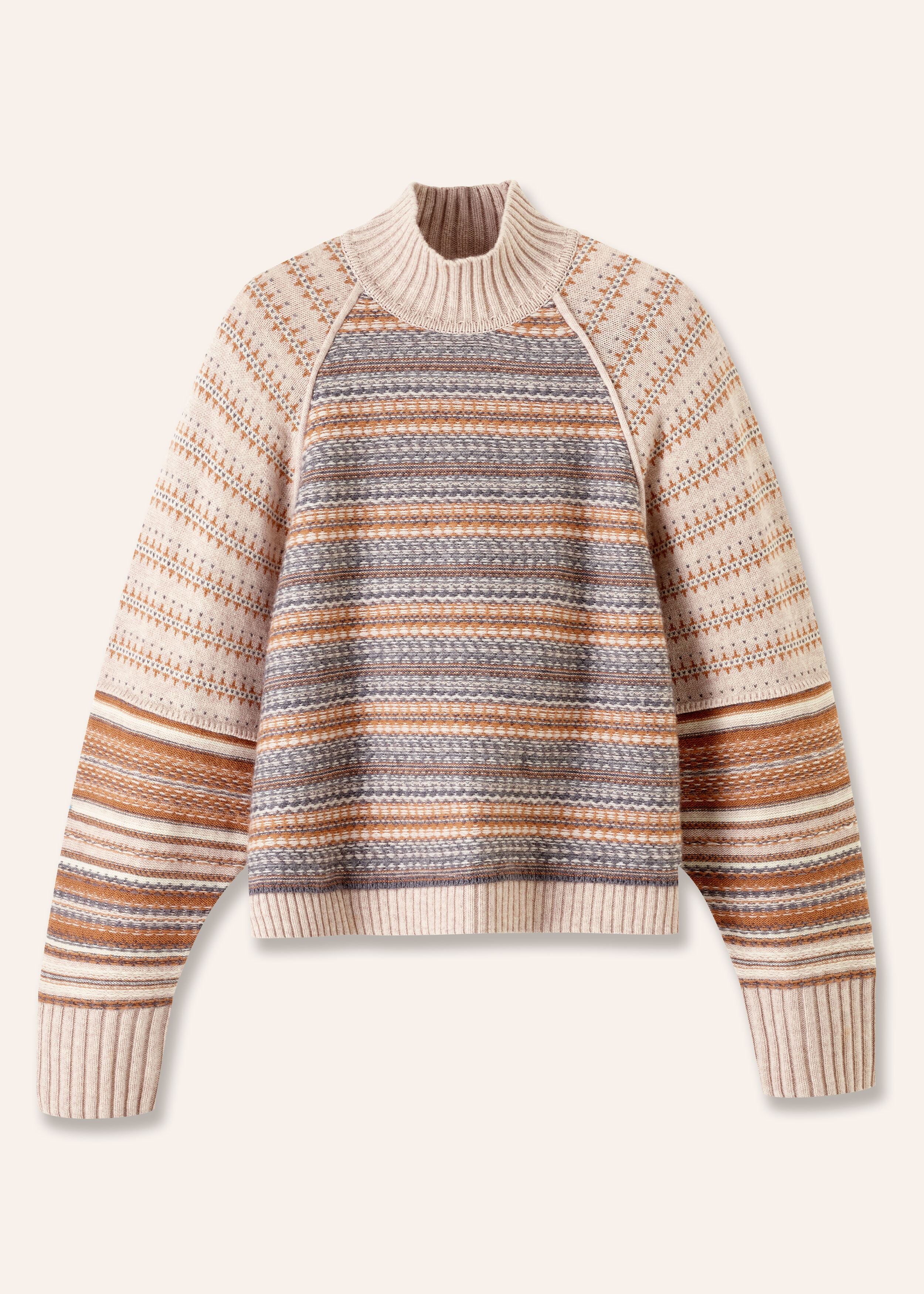 Merino Cashmere Patchwork Fair Isle Sweater Oatmeal Multi