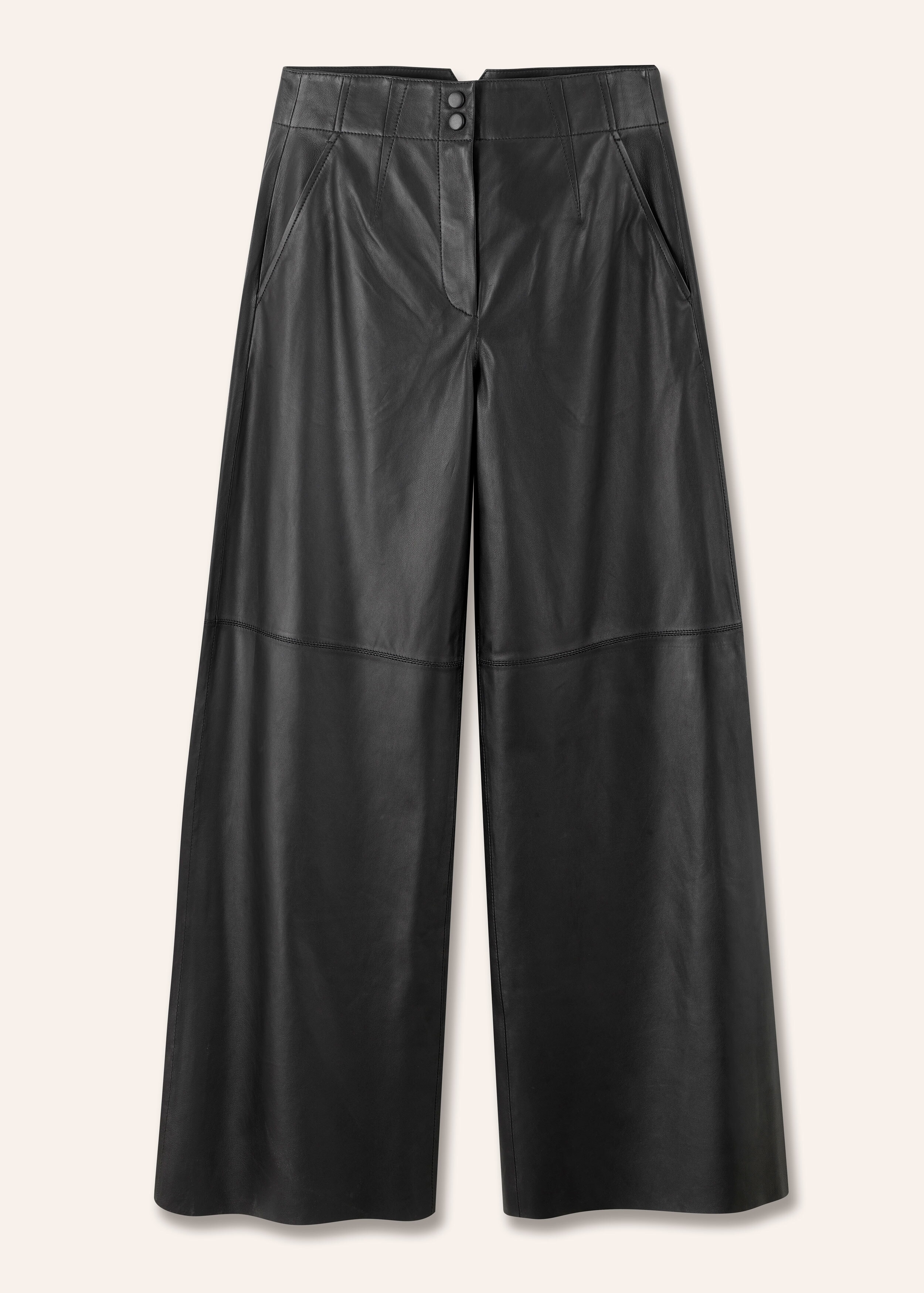 Ultra-Soft Leather Wide-Leg Pant Black