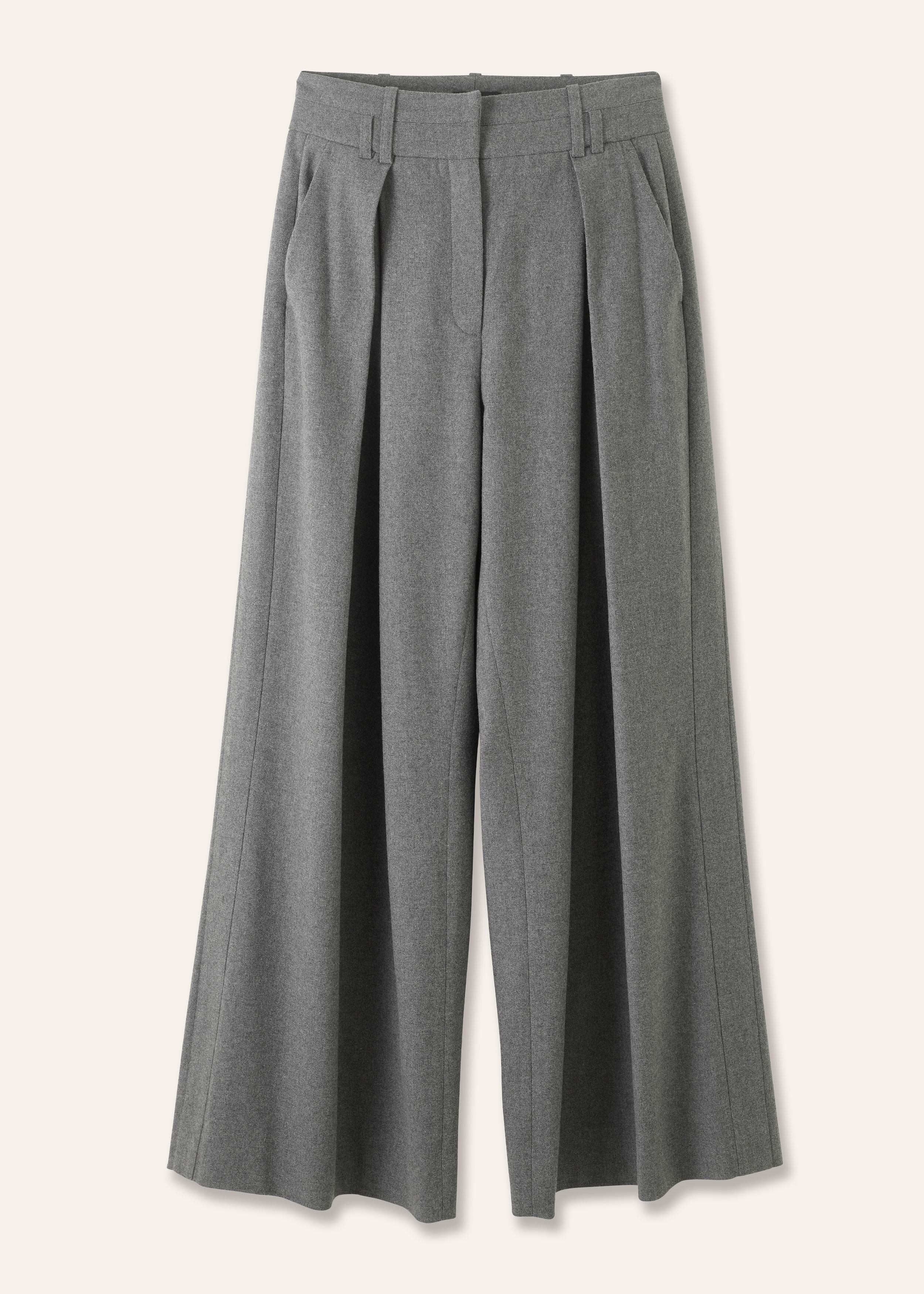 Flannel High-Waisted Wide-Leg Pants Grey Melange