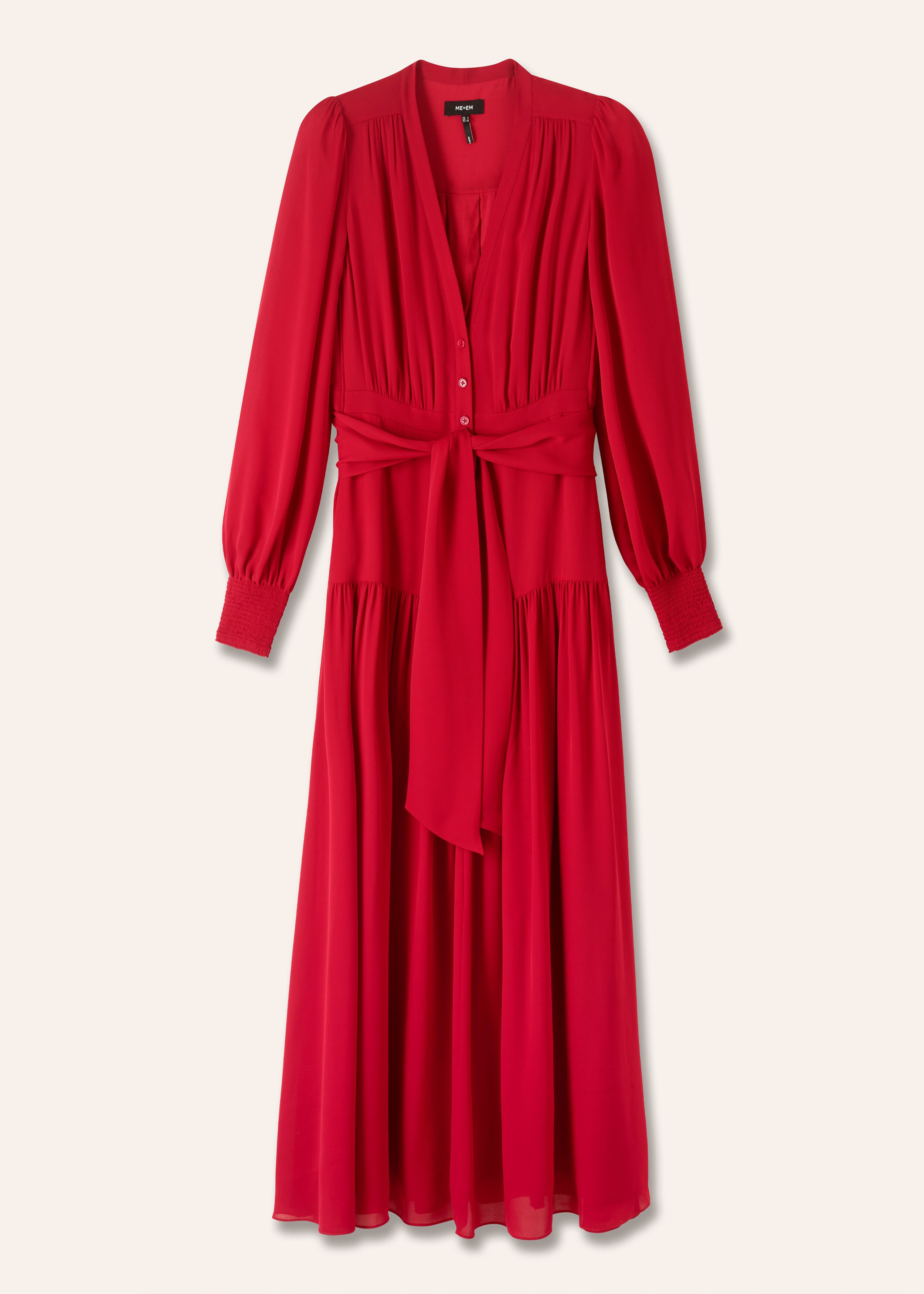 Silk Statement V-Neck Maxi Dress + Belt Scarlet