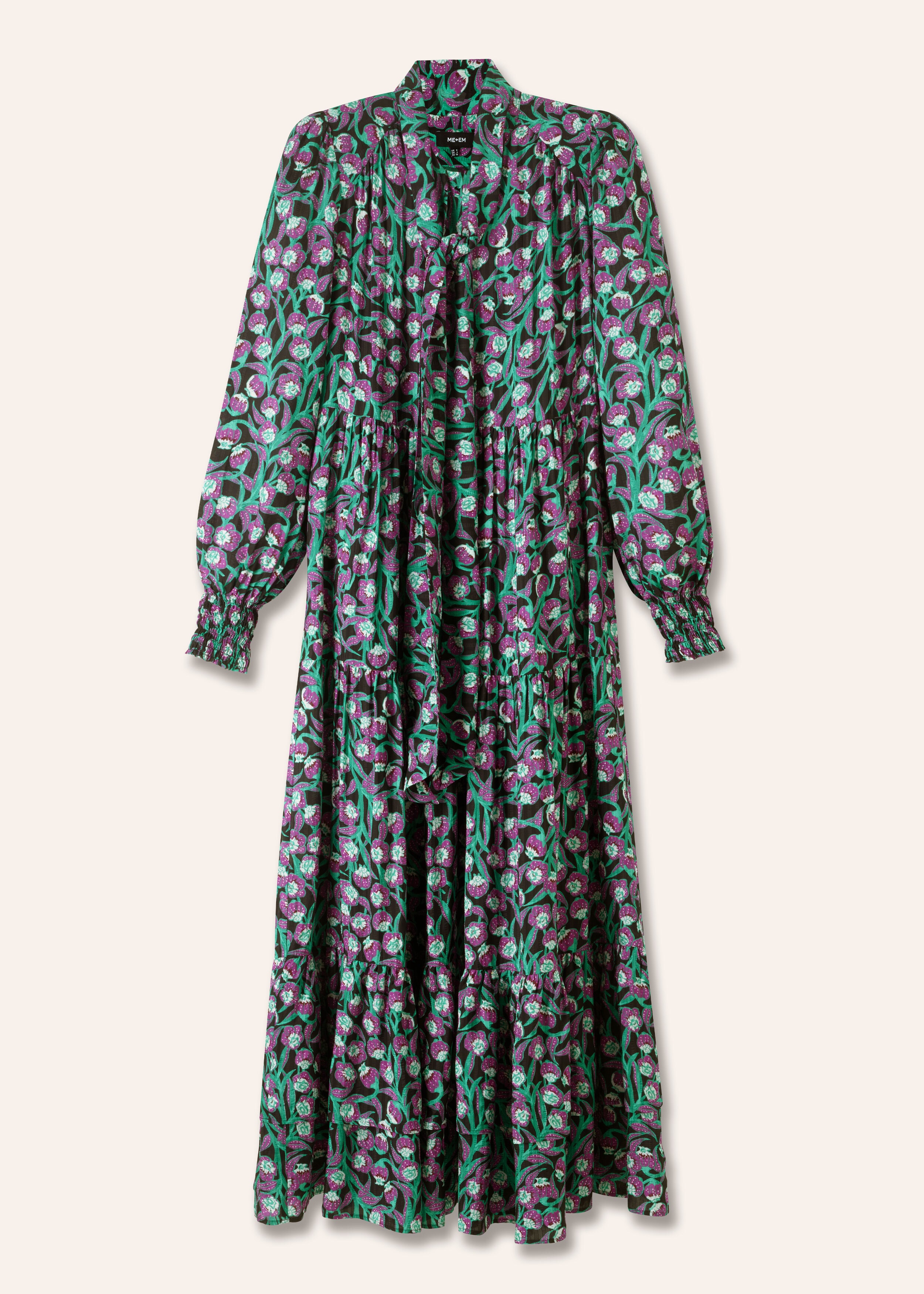 Trailing Flower Print Swing Maxi Dress Black/Purple/Green