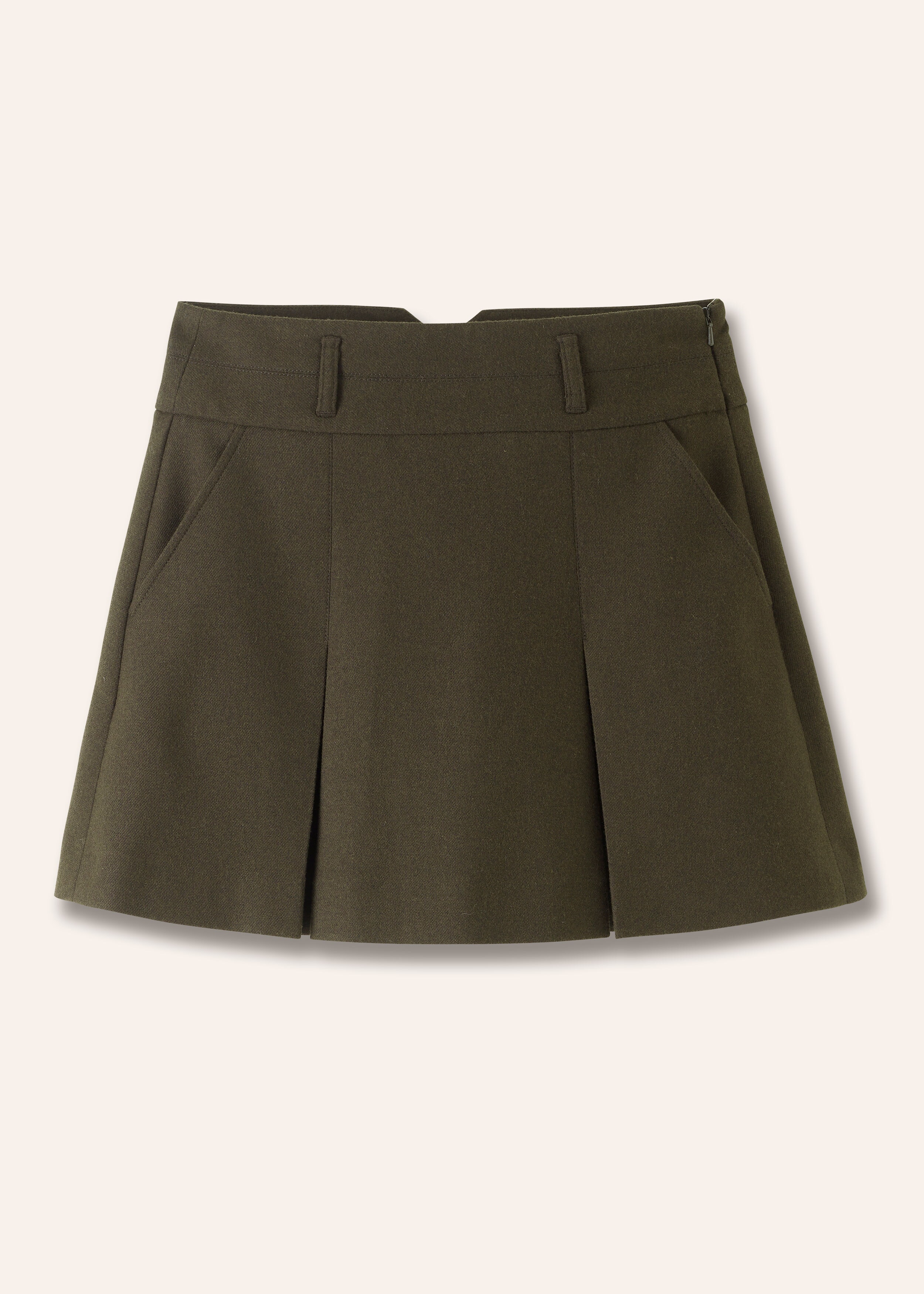 Flannel Pleated Mini Skirt Khaki