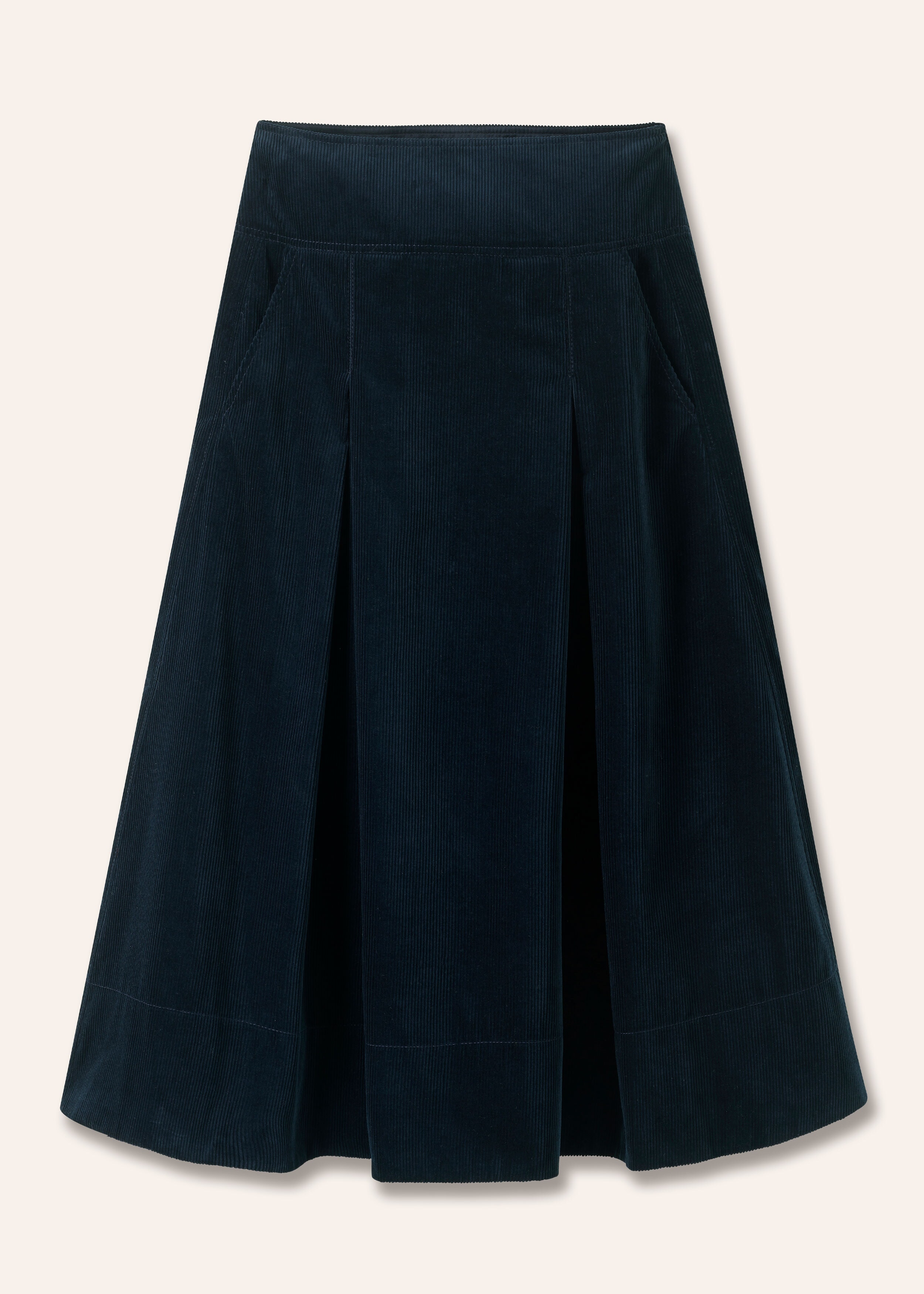 Luxe Cord A-Line Midi Skirt Navy