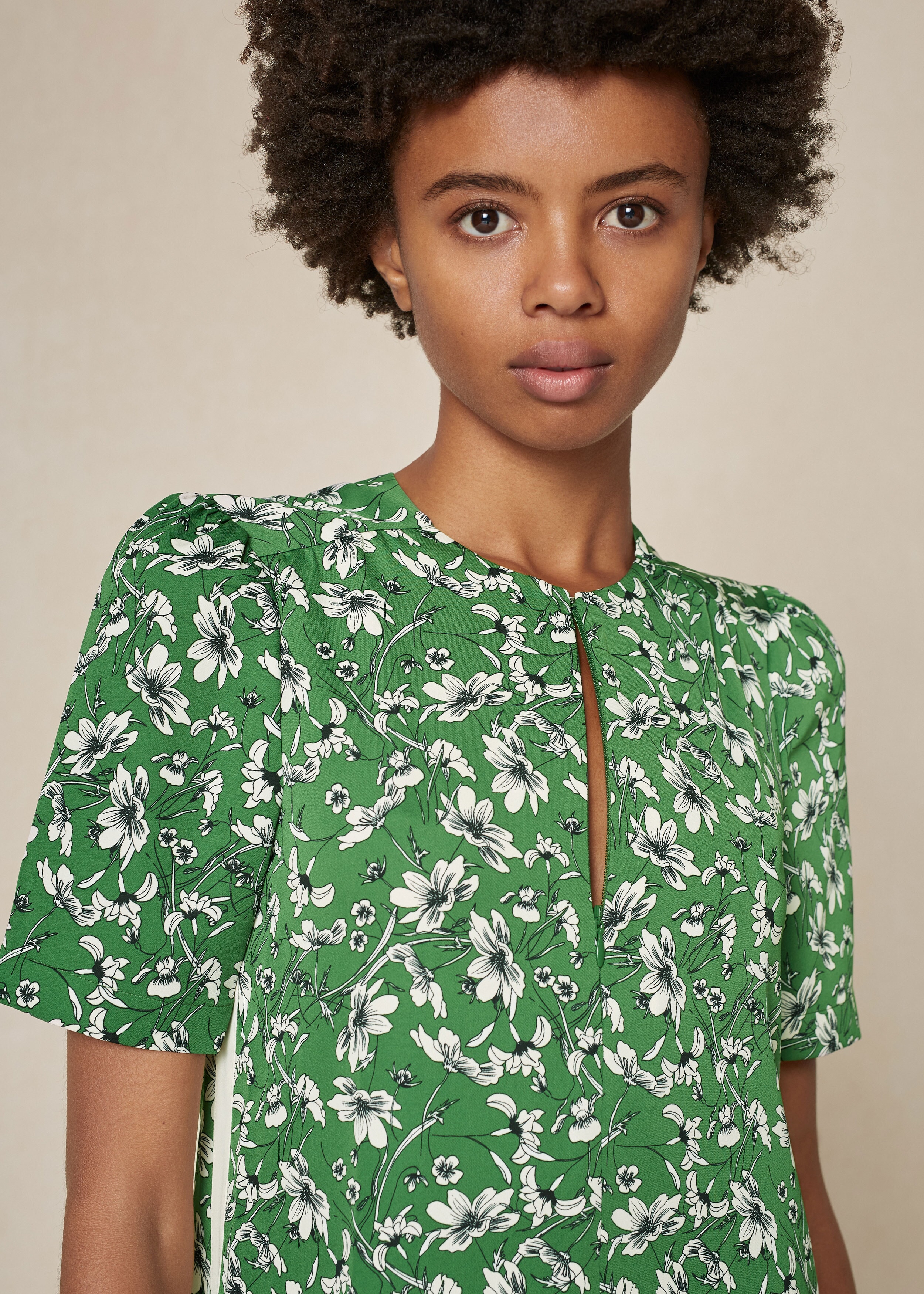 Floral Print Short Sleeve Dress Leaf Green