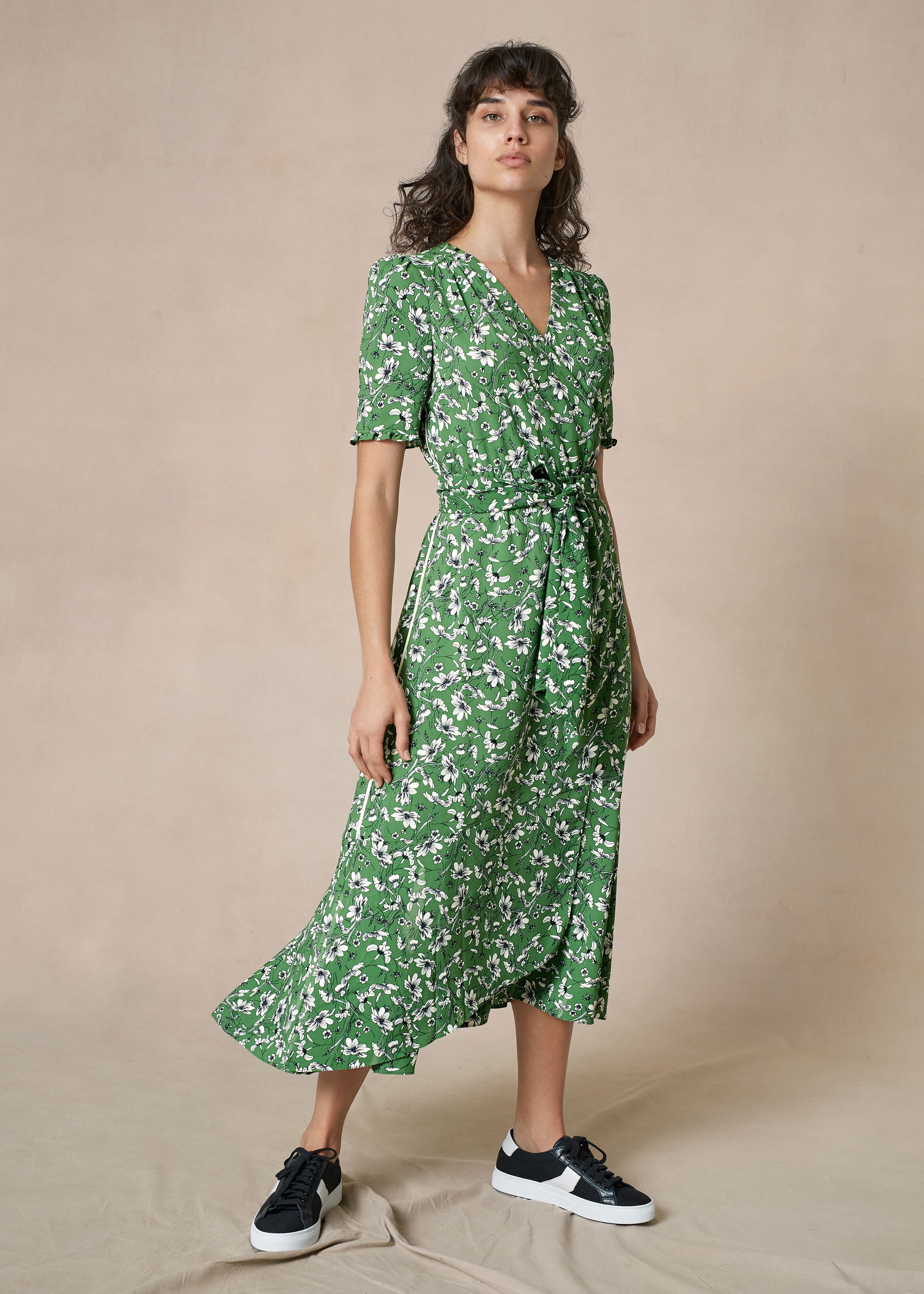 Floral Print Wrap Dress Leaf Green