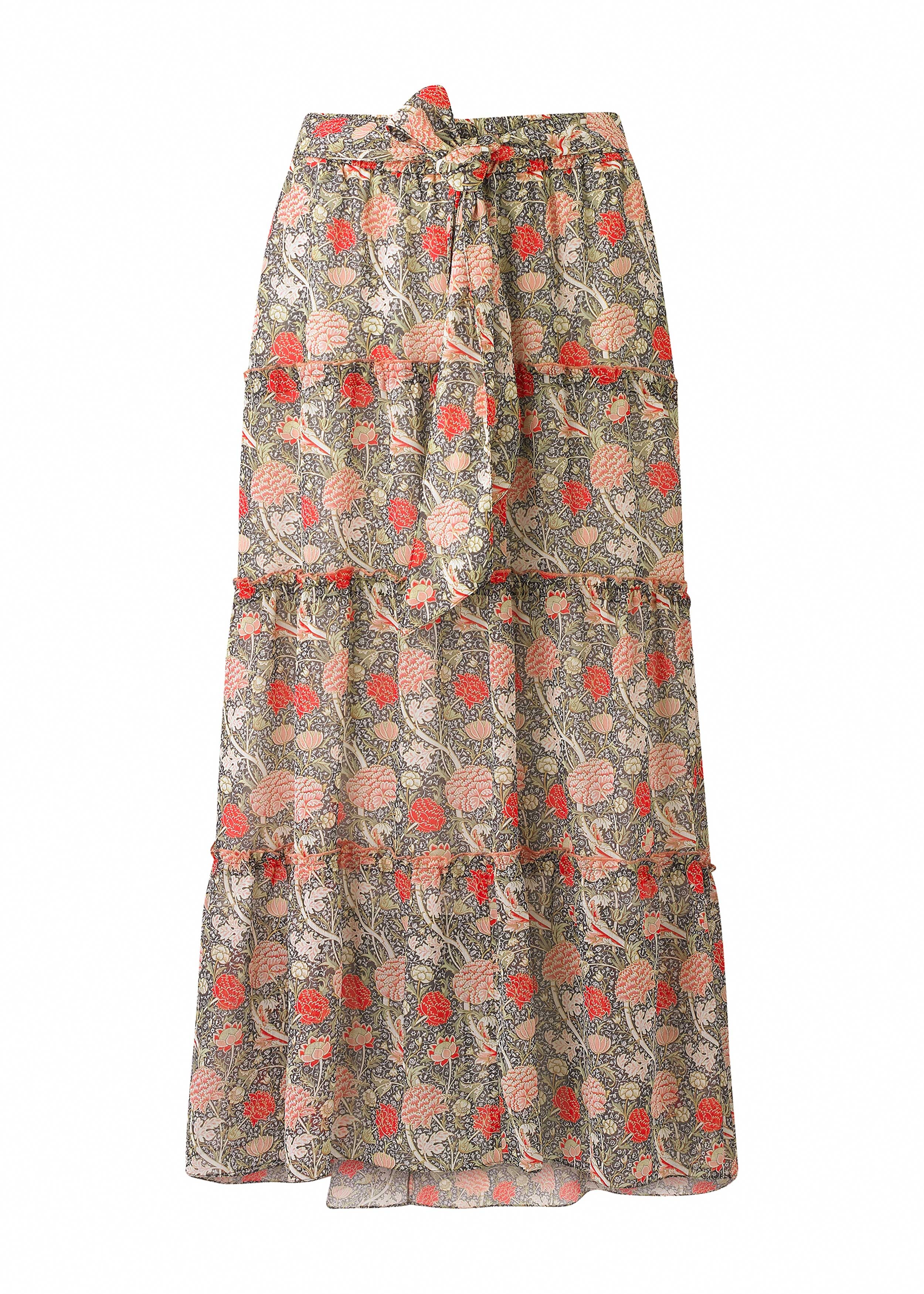 William Morris Paisley Print Ruffle Skirt + Belt Peony/Beige
